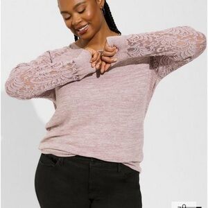 Lace sleeve sweatshirt